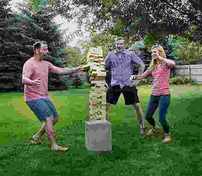 A Group Of Friends Enjoying A Lively Game Of Giant Jenga. Celebrate Everything KF8: Fun Ideas To Bring Your Parties To Life