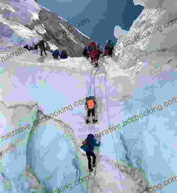 Climbers Ascend A Steep Slope On Mount Everest, Ropes And Helmets Securing Them. The Everest Years: The Challenge Of The World S Highest Mountain