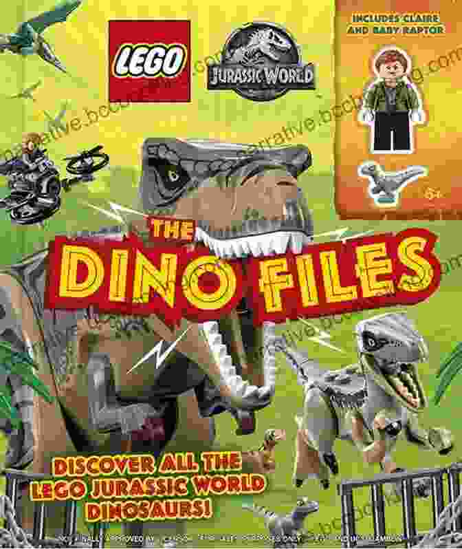 Display Of LEGO Jurassic World The Dino Files Book Alongside LEGO Dinosaur Models On A Shelf LEGO Jurassic World The Dino Files: With LEGO Jurassic World Claire Minifigure And Baby Raptor